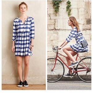 Anthropologie MAEVE Devery Plaid Windowpane Shirt Dress